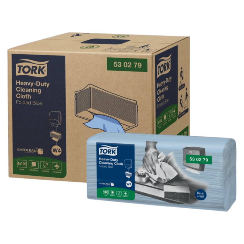 530279 - Tork® Hochleistungs-Reinigungstuch - 1-lagig - Blaues Vlies - 41,5 x 35,5 cm - W4 - Packung mit 4 x 105 Tüchern